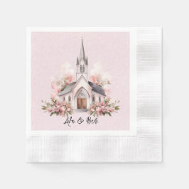 Servilleta De Papel Boda de la iglesia acuarela rosa