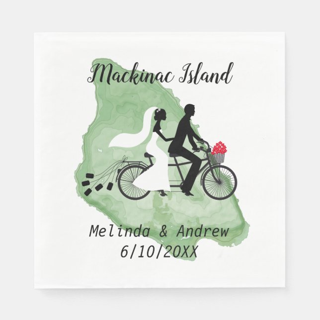 Servilleta De Papel Boda de la isla Mackinac Napkin con bicicleta tánd (Anverso)