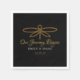 Servilleta De Papel Boda de la libélula del Relieve metalizado dorado 