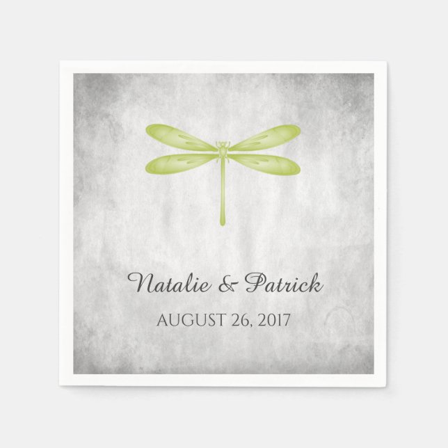 Servilleta De Papel Boda de la libélula verde (Anverso)