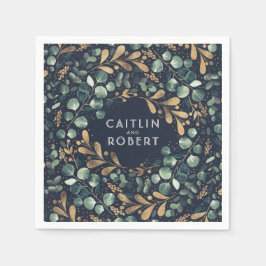 Servilleta De Papel Boda de la Marina Azul, Verde y Oro