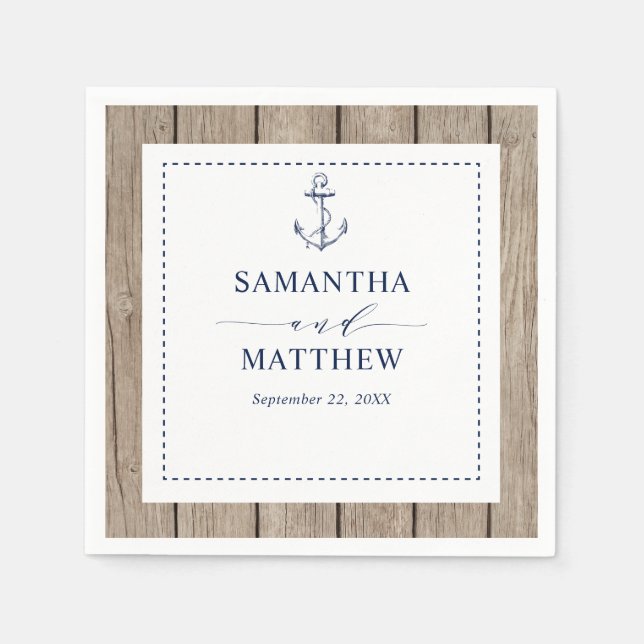 Servilleta De Papel Boda de la Marina Náutica de Anchor Rustic Wood (Anverso)