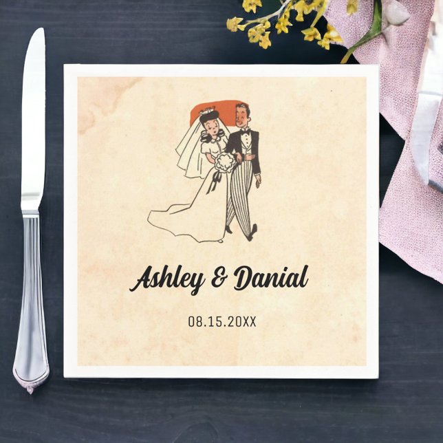 Servilleta De Papel Boda de la pareja de historietas rústicas antiguas (Subido por el creador)