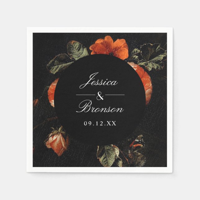 Servilleta De Papel Boda de la pintura holandesa romántica floral oscu (Anverso)