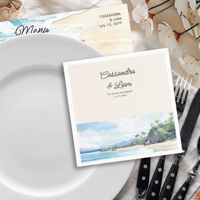 Servilleta De Papel Boda de la playa de Ocean Island Tropical (Rehearsal Dinner or Wedding Cocktail Napkins from Summer Beach Wedding Collection by Darling & May)