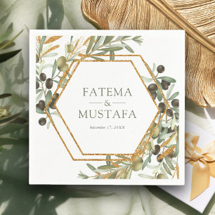 Servilleta De Papel Boda de la rama Olive Leaves Gold