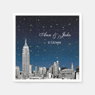 Servilleta De Papel Boda de la silueta de NYC grabada con estrella azu