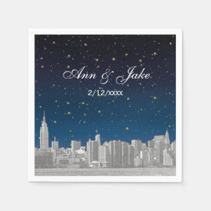 Servilleta De Papel Boda de la silueta de NYC grabada con estrella azu