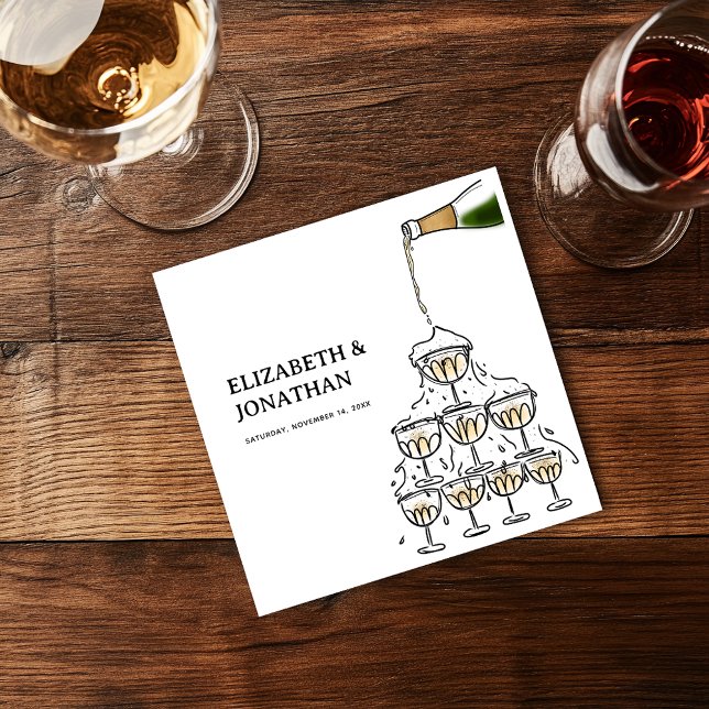 Servilleta De Papel Boda de la torre de champagne de mano (Hand Drawn Champagne Tower Wedding Napkins)