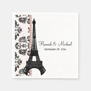 Servilleta De Papel Boda de la Torre Eiffel de Damask Rosa