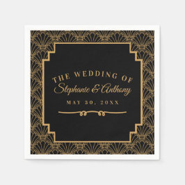 Servilleta De Papel Boda de las flores de ventilador de color negro y 