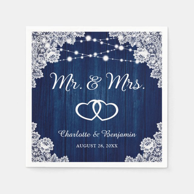 Servilleta De Papel Boda de las luces de cadena de encaje de madera az (Anverso)