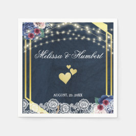 Servilleta De Papel Boda de las luces de cadena de encaje de madera az