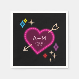 Servilleta De Papel Boda de Las Vegas Neon Heart y Stars