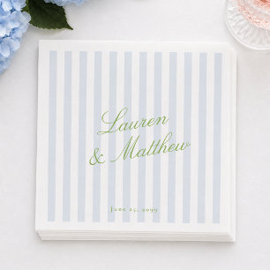 Servilleta De Papel Boda de letra elegante verde cítrico con franja az