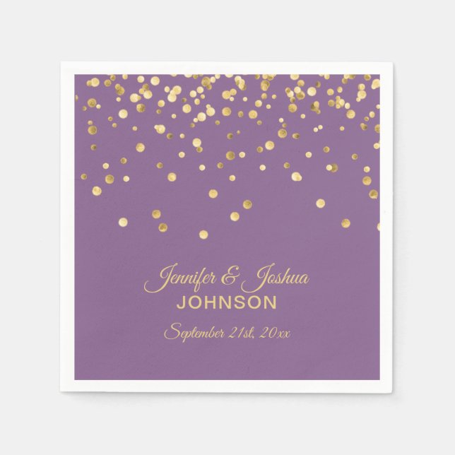 Servilleta De Papel Boda de Lilac Purple Gold Confetti personalizado (Anverso)