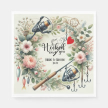 Boda de los amantes de la pesca con vara y flores
