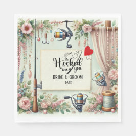 Servilleta De Papel Boda de los amantes de la pesca con vara y flores