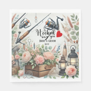Servilleta De Papel Boda de los amantes de la pesca con vara y flores