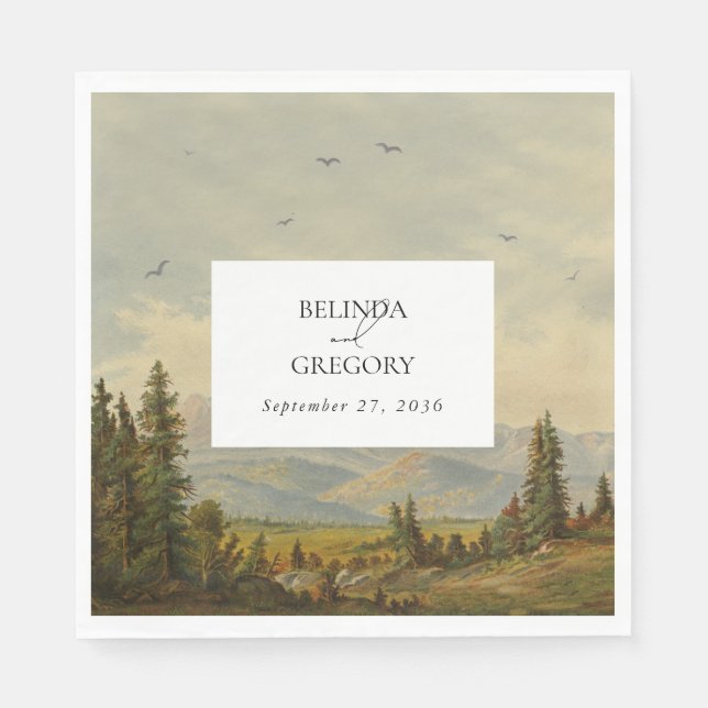 Servilleta De Papel Boda de los montes de los bosques de pino acuarela (Anverso)