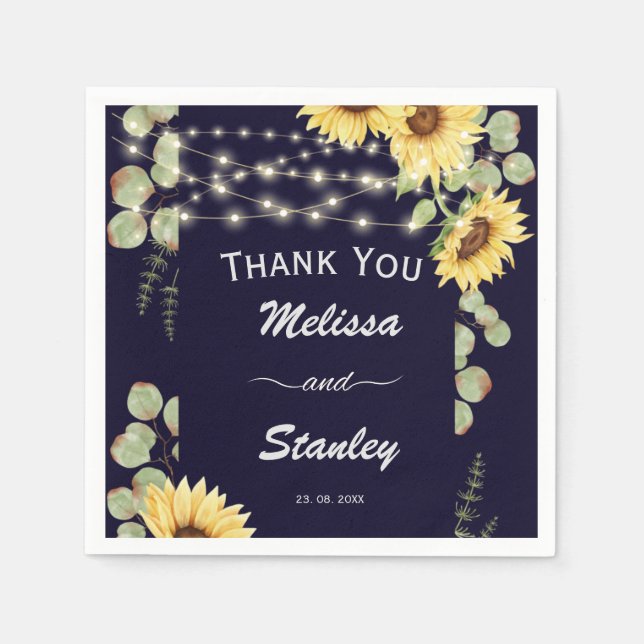 Servilleta De Papel Boda de luces de cadena azul de eucalipto de giras (Anverso)