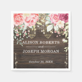 Servilleta De Papel Boda de luces de cuerda floral de madera de estilo