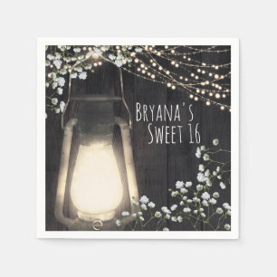 Servilleta De Papel Boda de Luces y Aliento de Bebé con Linterna Rústi