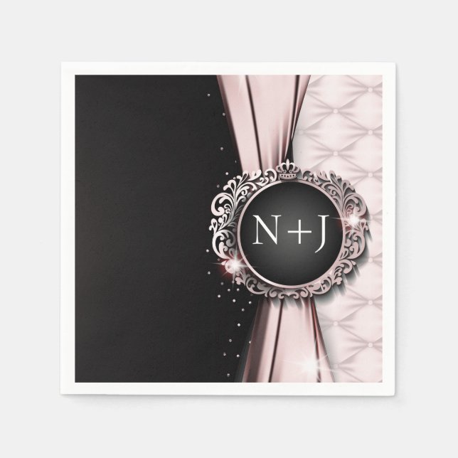 Servilleta De Papel Boda de lujo elegante rosa y negro (Anverso)