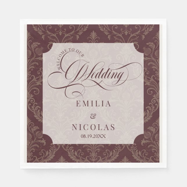 Servilleta De Papel Boda de lujo victoriana borgoña (Anverso)
