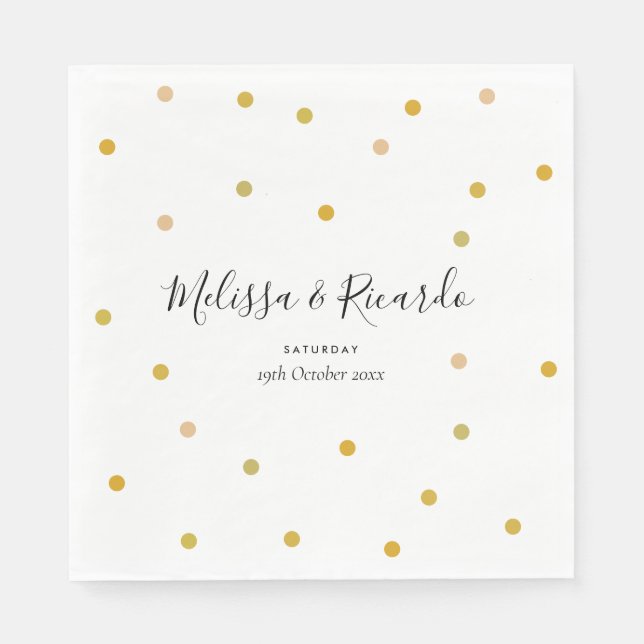 Servilleta De Papel Boda de lunares dorados elegantes (Anverso)