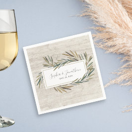 Servilleta De Papel Boda de madera de hierbas botánicas de acuarela rú