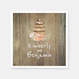 Servilleta De Papel Boda de madera floral de barril de vino