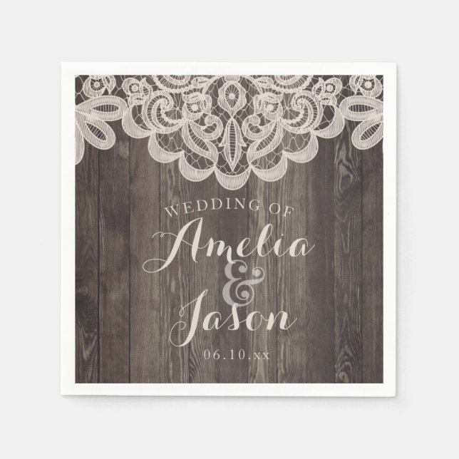 Servilleta De Papel Boda de madera y encaje Napkins Bridal Shower (Anverso)