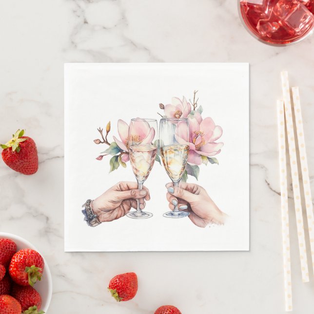 Servilleta De Papel Boda de Magnolias y Gafas de Champagne (In situ)