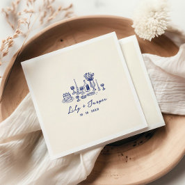 Servilleta De Papel Boda de mano azul dibujado