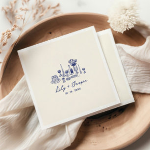 Servilleta De Papel Boda de mano azul dibujado