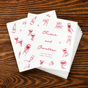 Servilleta De Papel Boda de mano roja dibujada