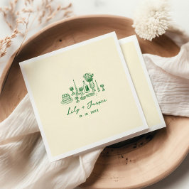 Servilleta De Papel Boda de mano verde dibujada