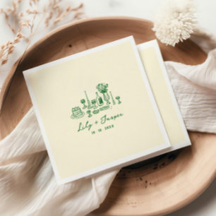 Servilleta De Papel Boda de mano verde dibujada