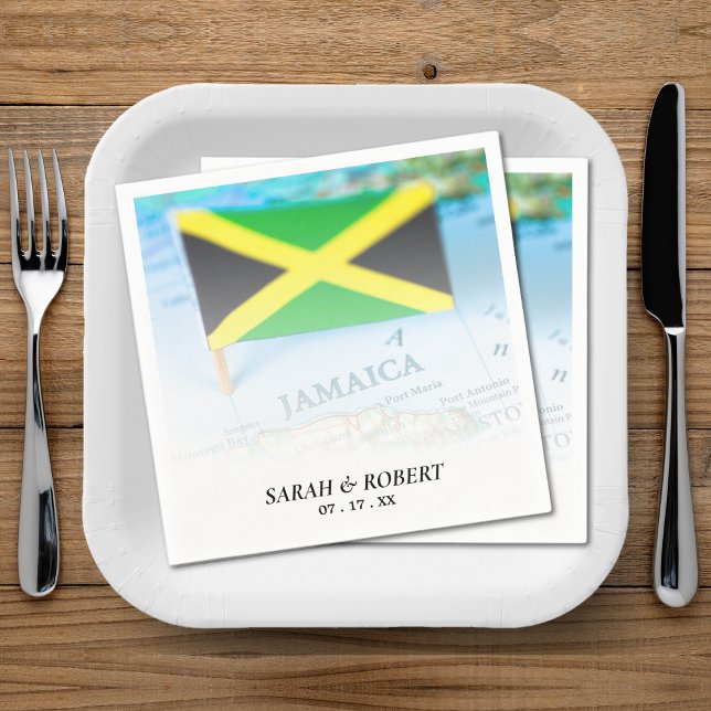 Servilleta De Papel Boda de mapa de bandera jamaiquina (Jamaica Jamaican Flag Map Wedding Napkins)