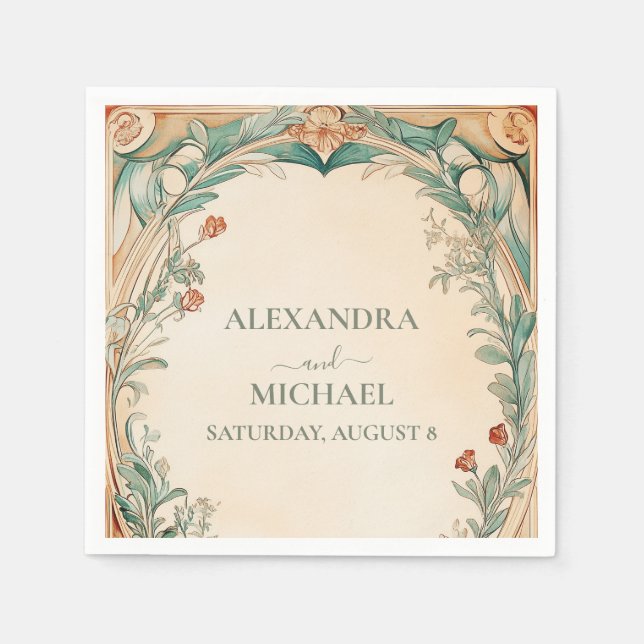 Servilleta De Papel Boda de marco botánico cálido (Anverso)