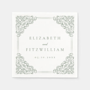 Servilleta De Papel Boda de marco de color verde oscuro de vintage