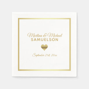 Servilleta De Papel Boda de marco de corazón dorado blanco personaliza