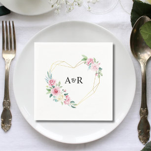 Servilleta De Papel Boda de marco dorado con forma de cardíaco rosa fl