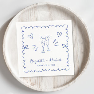 Servilleta De Papel Boda de marco ondulado azul de moda