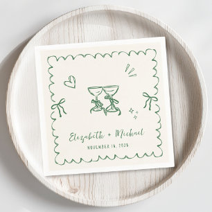 Servilleta De Papel Boda de marco ondulado de crema verde brillante