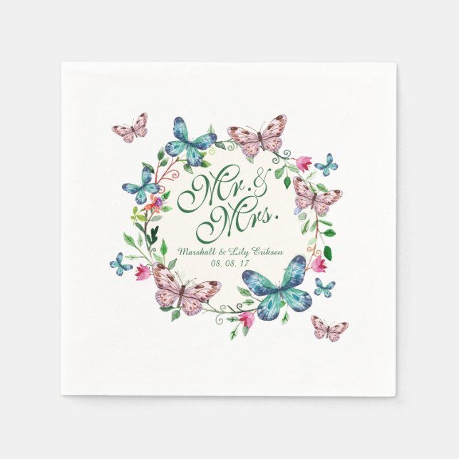 Servilleta De Papel Boda de mariposa de mariposa personalizada | Servi (Anverso)