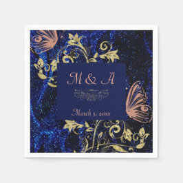 Servilleta De Papel Boda de mariposa Royal Blue Gold