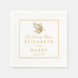 Servilleta De Papel Boda de mariposa Vintage Gold Purpurina