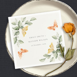 Servilleta De Papel Boda de mariposas de follaje de jardín amarillo li